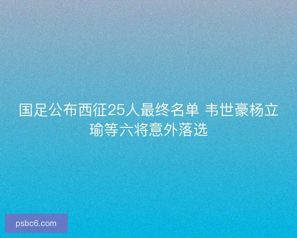 国足公布西征25人最终名单 韦世豪杨立瑜等六将意外落选